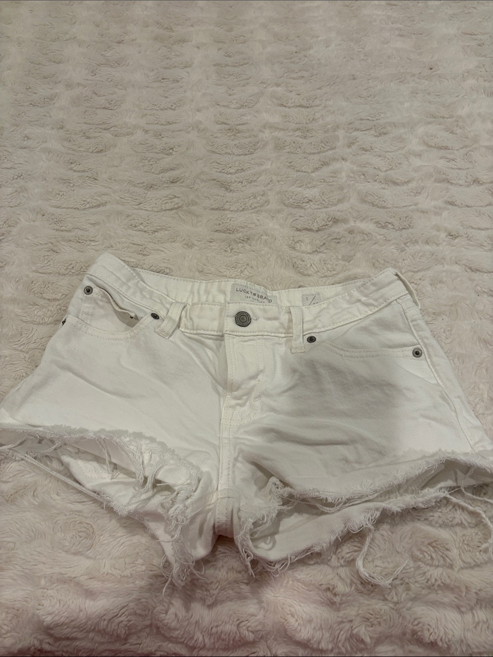 Lucky Brand White Distressed Frayed Hem Denim Shorts